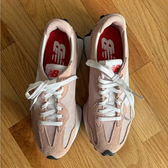 New Balance Women's 327 Pink and White Sneakers - Picture 2 of 7